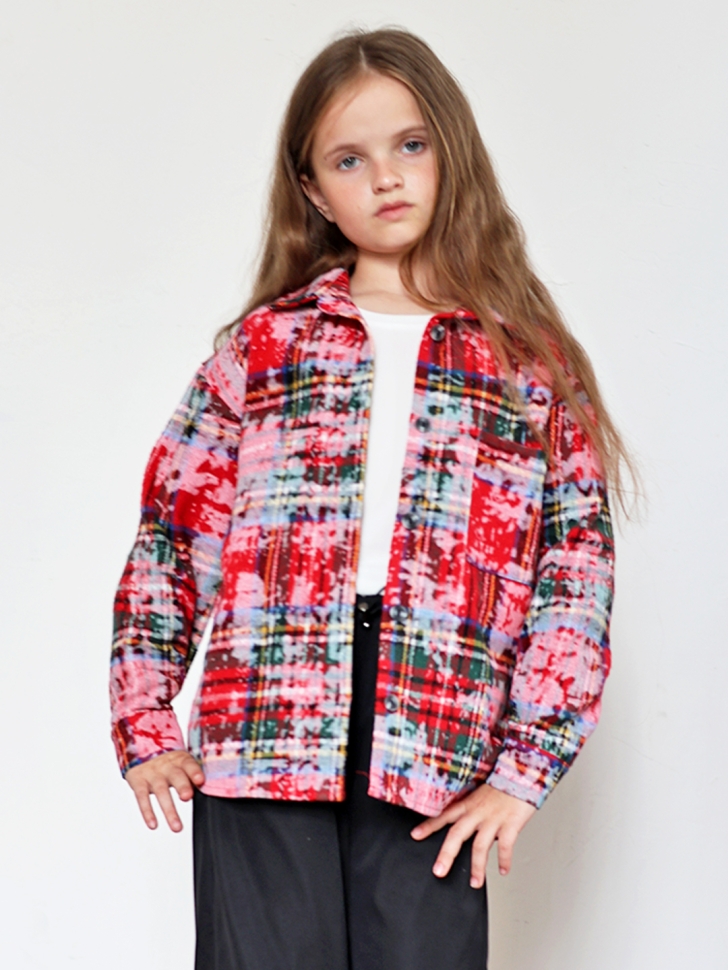 Рубашка для девочки БУШОН SR712, цвет красный/белый/зеленый