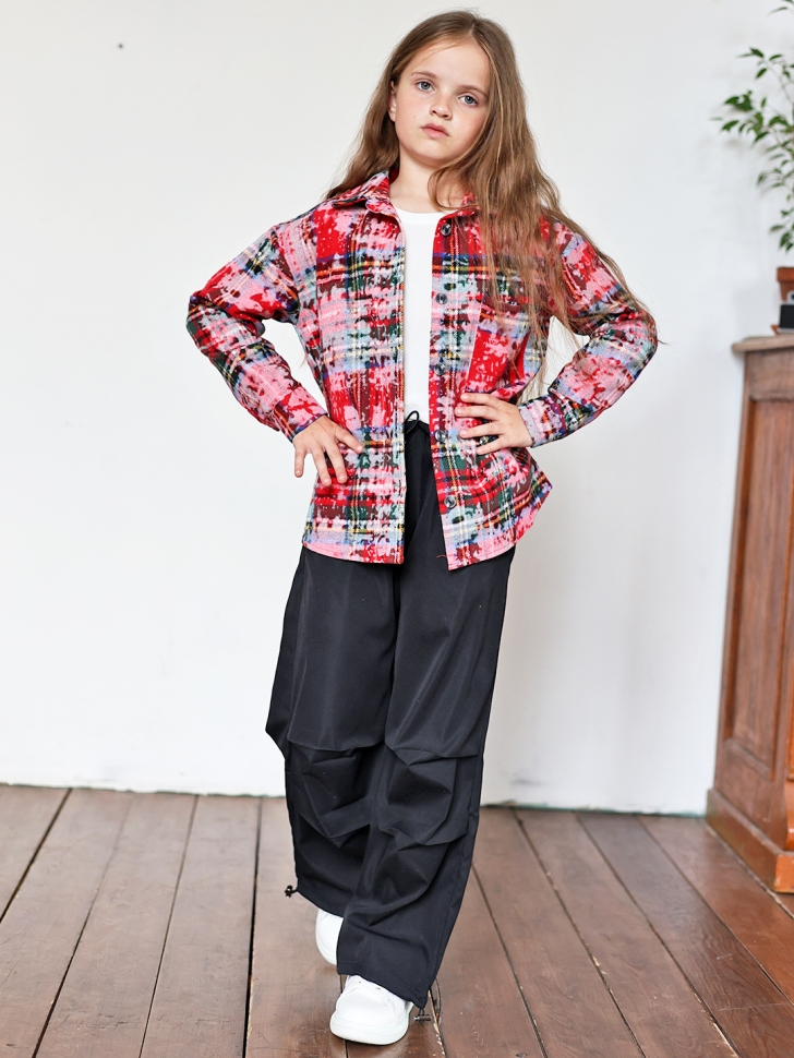 Рубашка для девочки БУШОН SR712, цвет красный/белый/зеленый