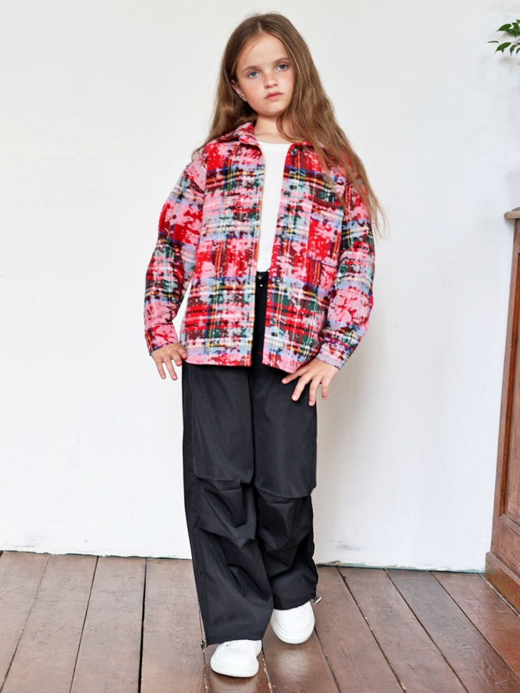 Рубашка для девочки БУШОН SR712, цвет красный/белый/зеленый