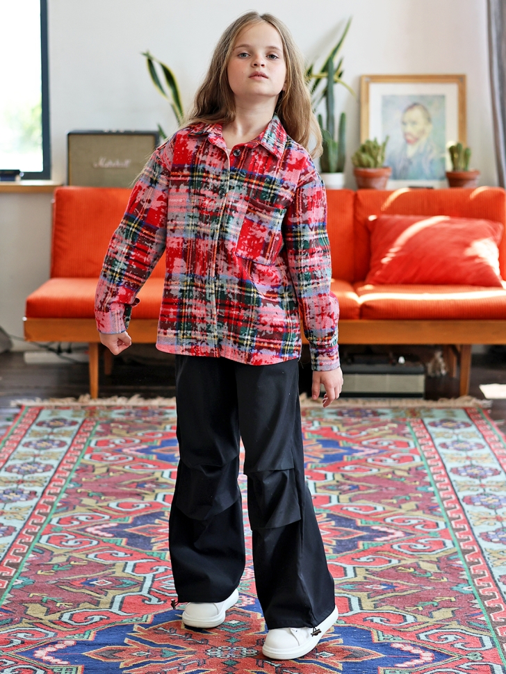 Рубашка для девочки БУШОН SR712, цвет красный/белый/зеленый