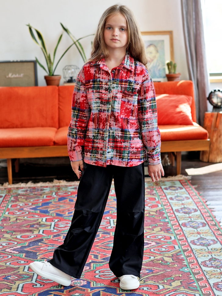 Рубашка для девочки БУШОН SR712, цвет красный/белый/зеленый