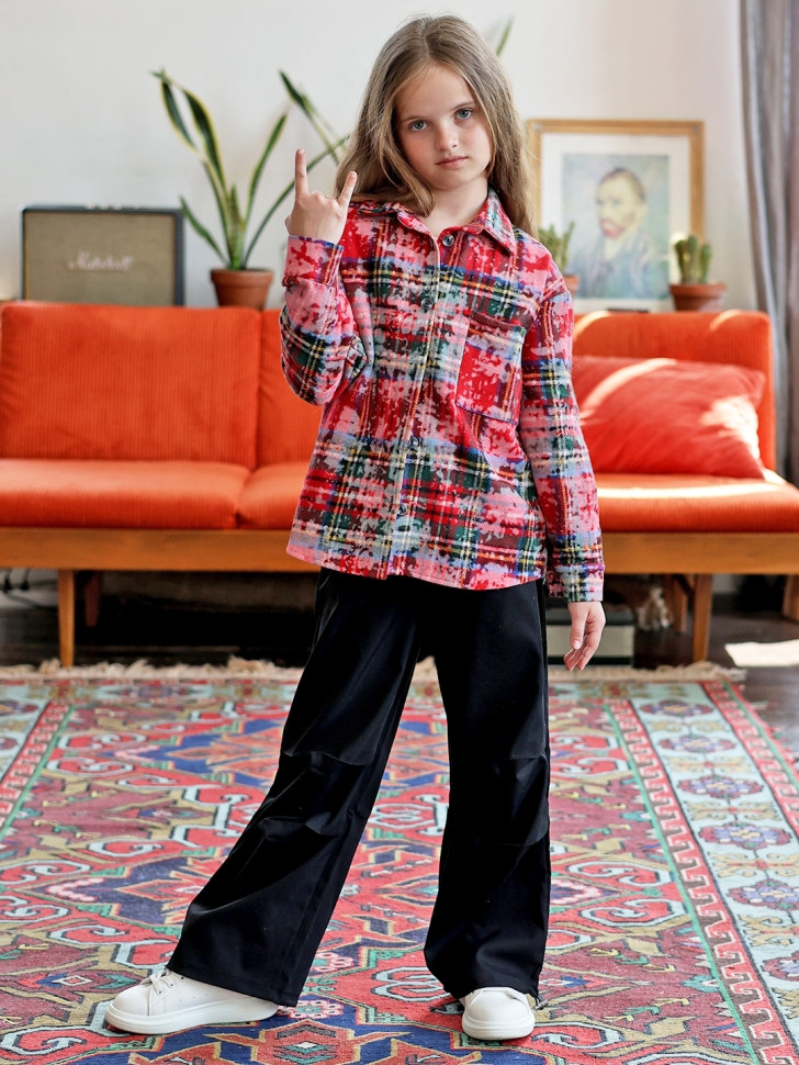 Рубашка для девочки БУШОН SR712, цвет красный/белый/зеленый