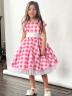Платье для девочки нарядное БУШОН ST37, стиляги цвет светло-розовый/белый принт клетка