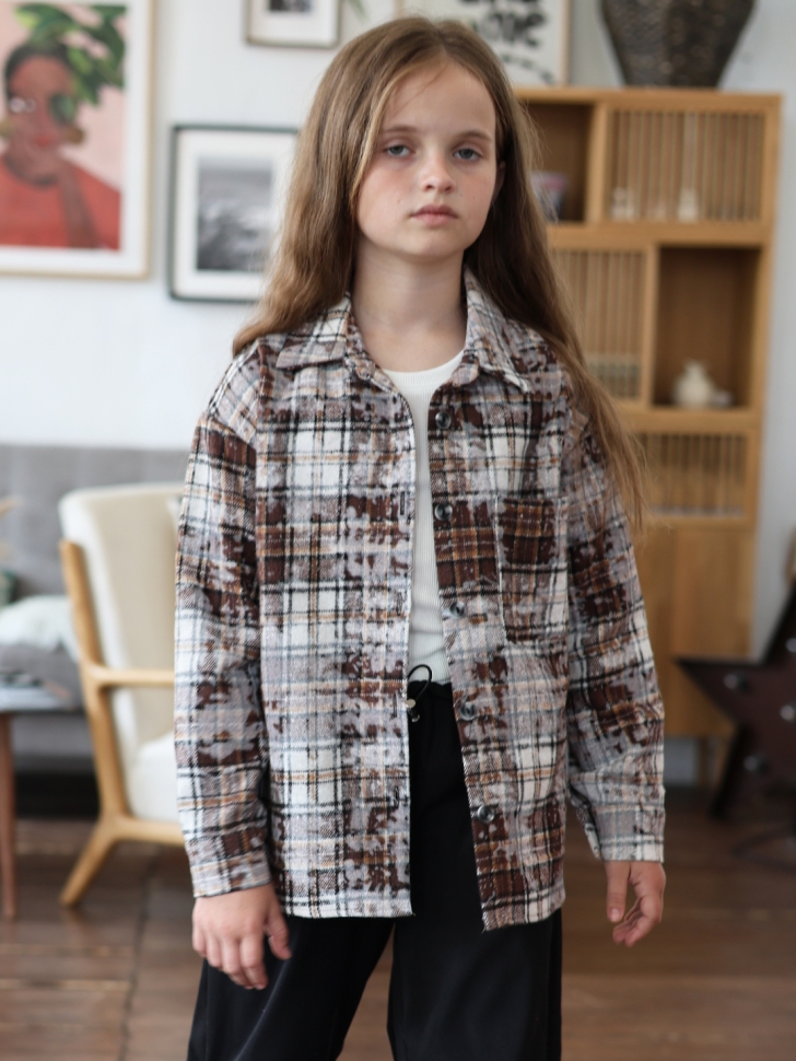 Рубашка для девочки БУШОН SR712, цвет коричневый/бежевый