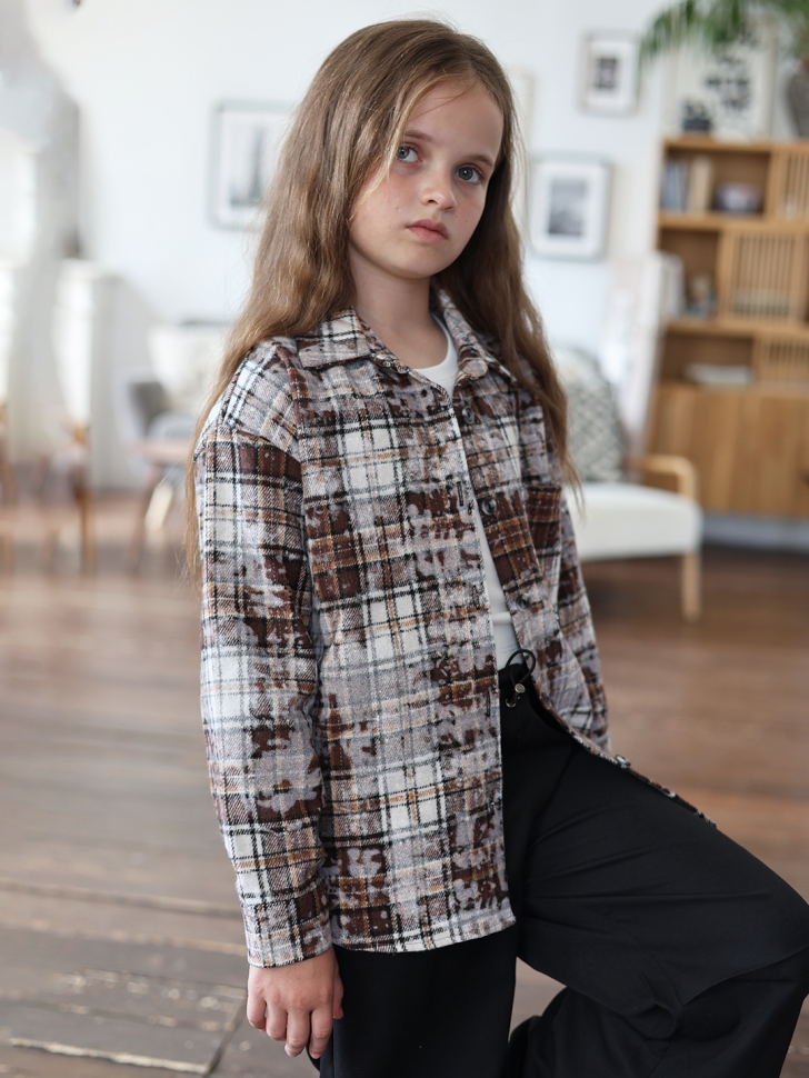 Рубашка для девочки БУШОН SR712, цвет коричневый/бежевый