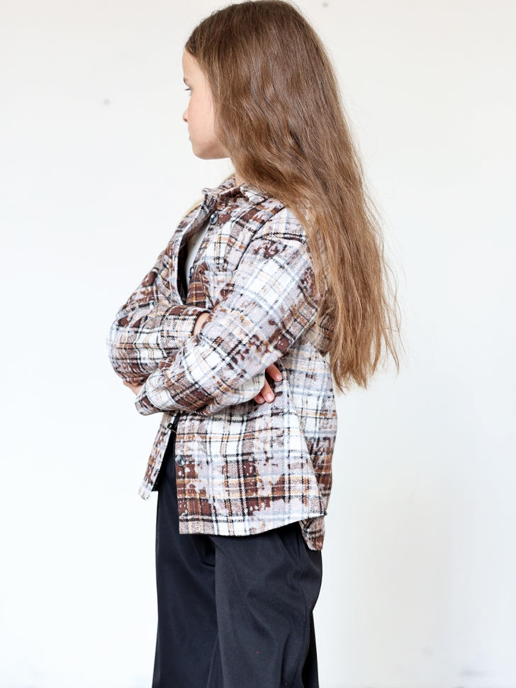 Рубашка для девочки БУШОН SR712, цвет коричневый/бежевый