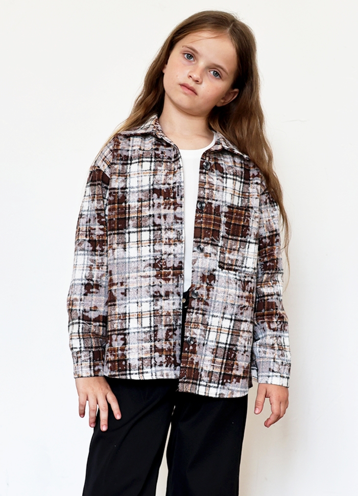 Рубашка для девочки БУШОН SR712, цвет коричневый/бежевый