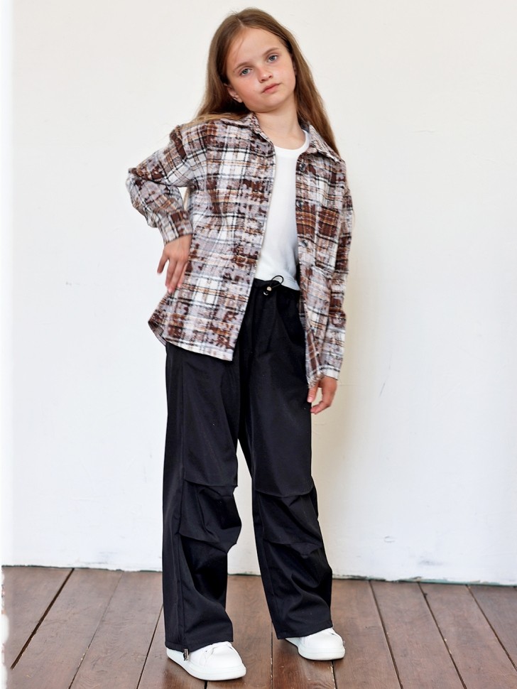 Рубашка для девочки БУШОН SR712, цвет коричневый/бежевый