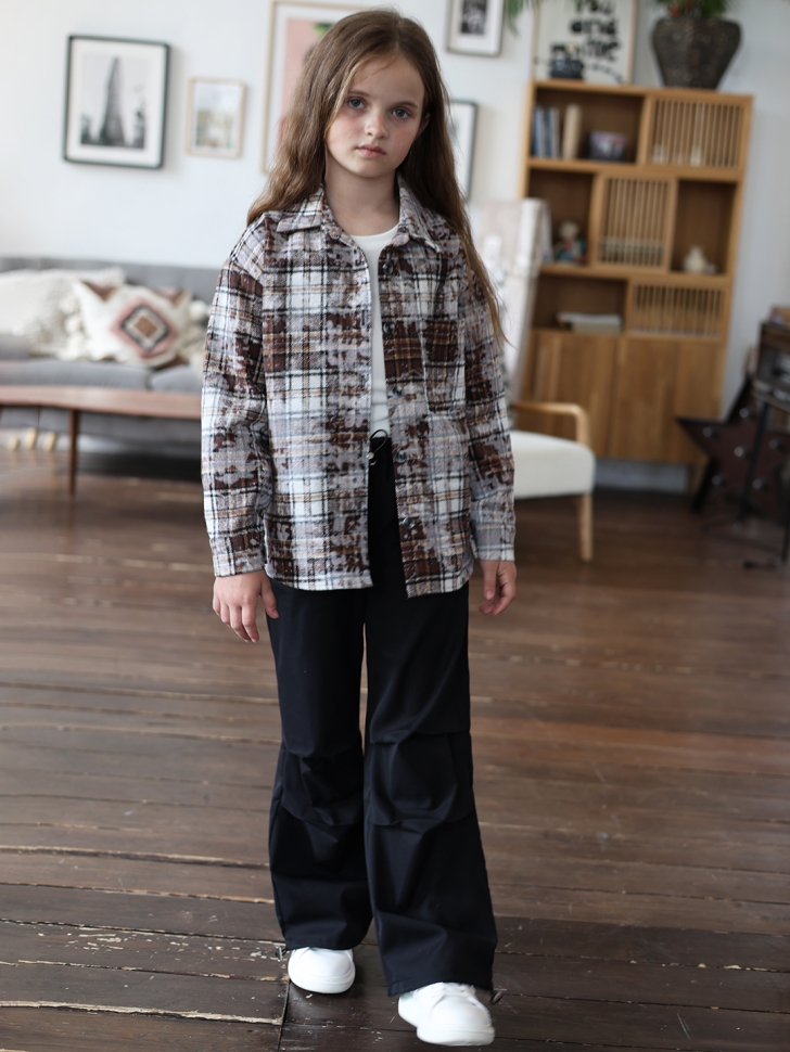 Рубашка для девочки БУШОН SR712, цвет коричневый/бежевый