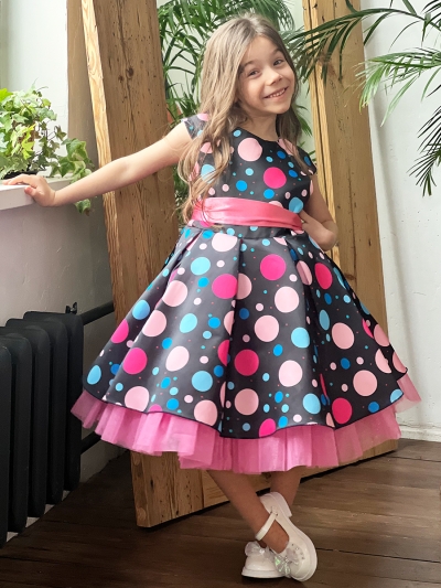 Платье для девочки нарядное БУШОН ST37, стиляги цвет черный/малиновый