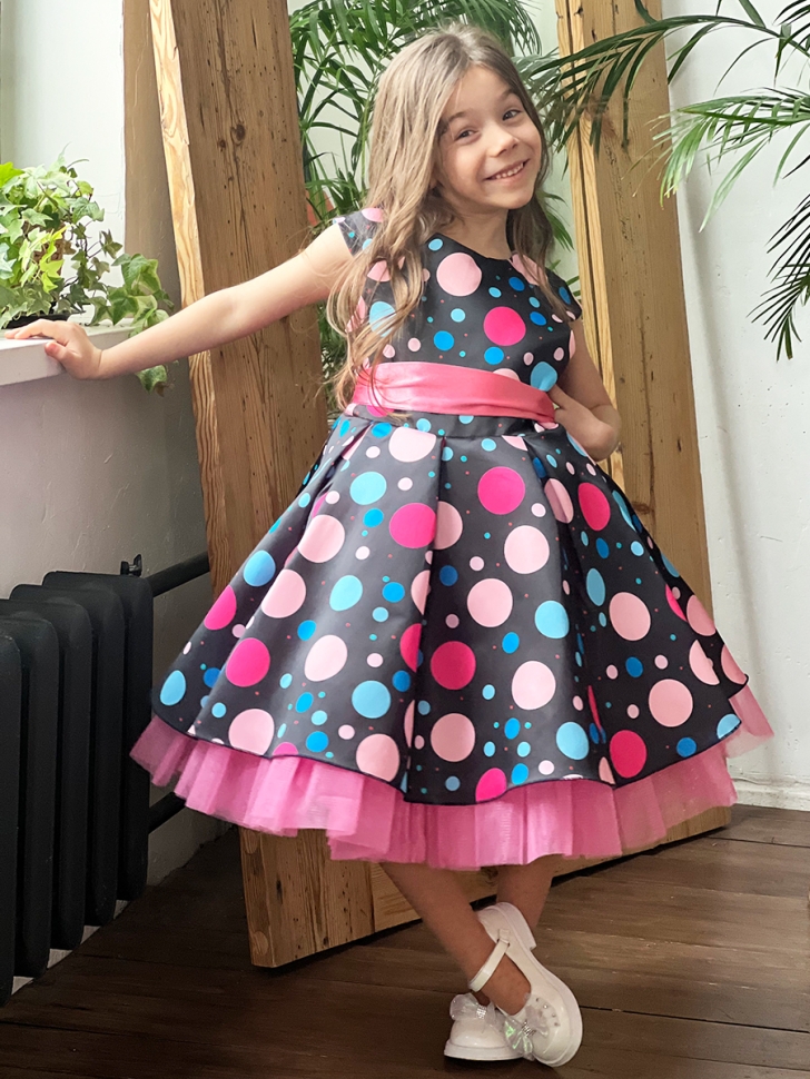 Платье для девочки нарядное БУШОН ST37, стиляги цвет черный/малиновый 