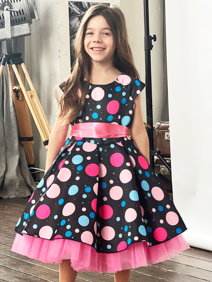 Платье для девочки нарядное БУШОН ST37, стиляги цвет черный/малиновый 