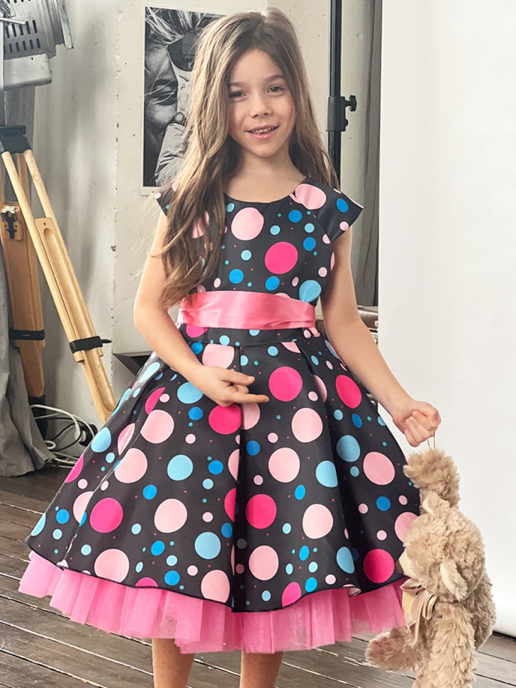 Платье для девочки нарядное БУШОН ST37, стиляги цвет черный/малиновый 