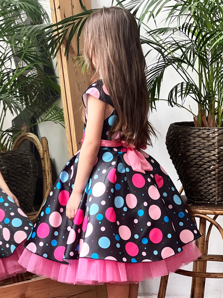 Платье для девочки нарядное БУШОН ST37, стиляги цвет черный/малиновый 