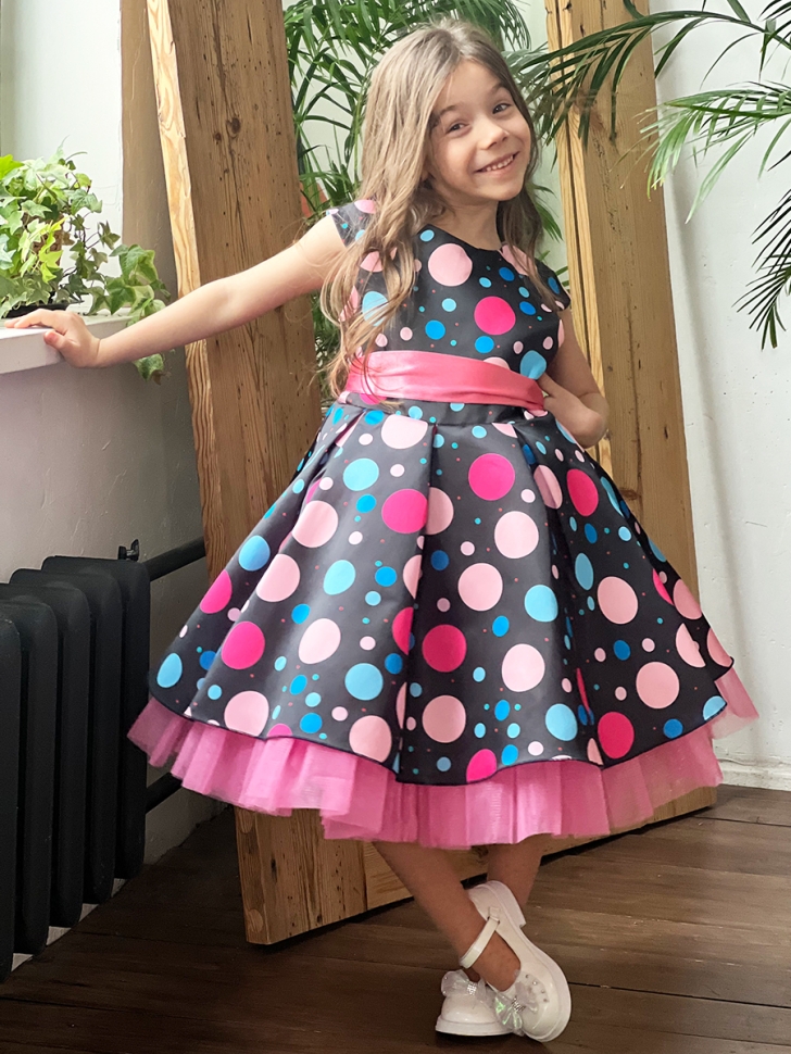 Платье для девочки нарядное БУШОН ST37, стиляги цвет черный/малиновый 