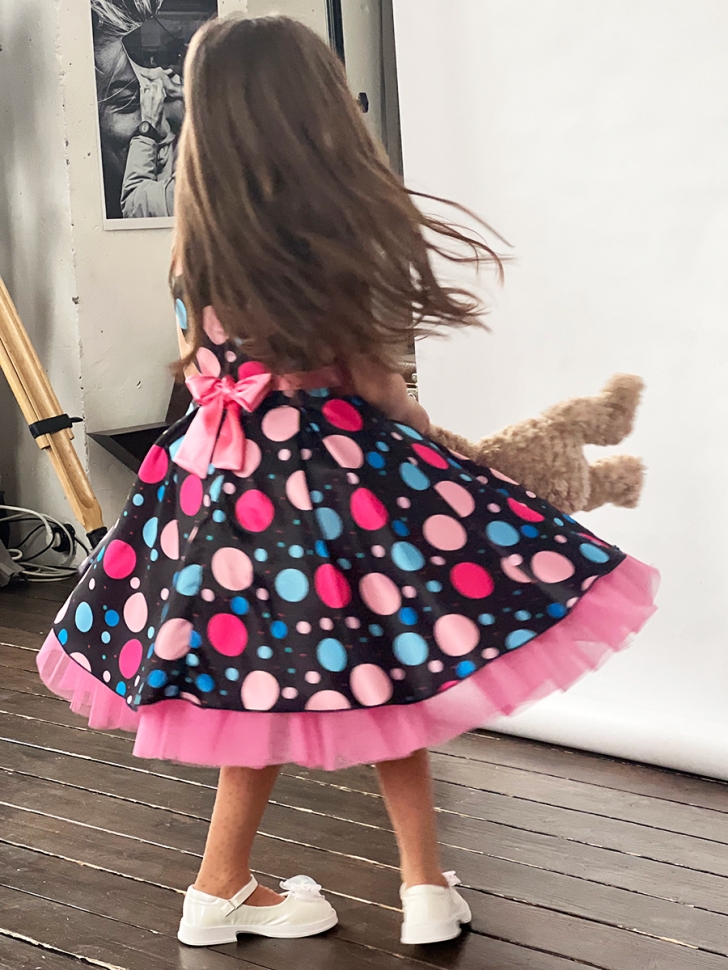 Платье для девочки нарядное БУШОН ST37, стиляги цвет черный/малиновый 