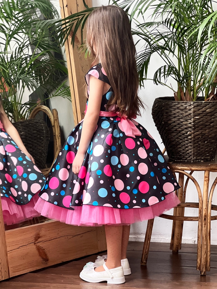 Платье для девочки нарядное БУШОН ST37, стиляги цвет черный/малиновый 