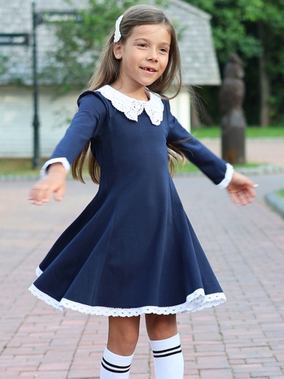 Платье для девочки школьное БУШОН SK35, цвет темно-синий