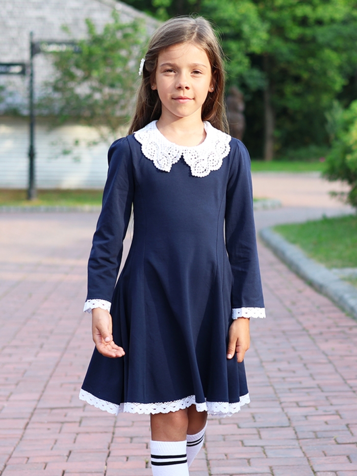 Платье для девочки школьное БУШОН SK35, цвет темно-синий