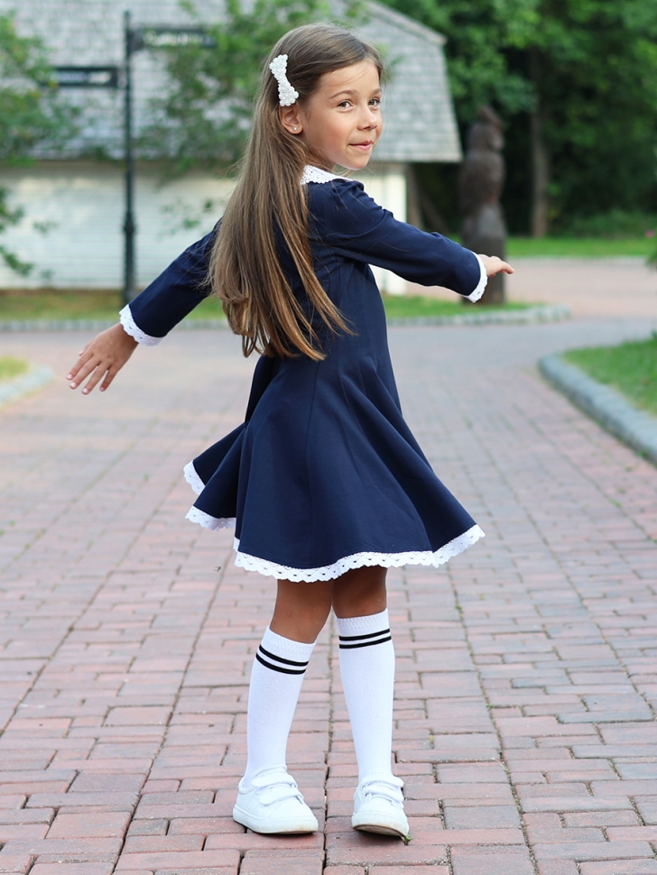 Платье для девочки школьное БУШОН SK35, цвет темно-синий
