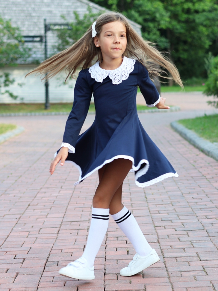Платье для девочки школьное БУШОН SK35, цвет темно-синий