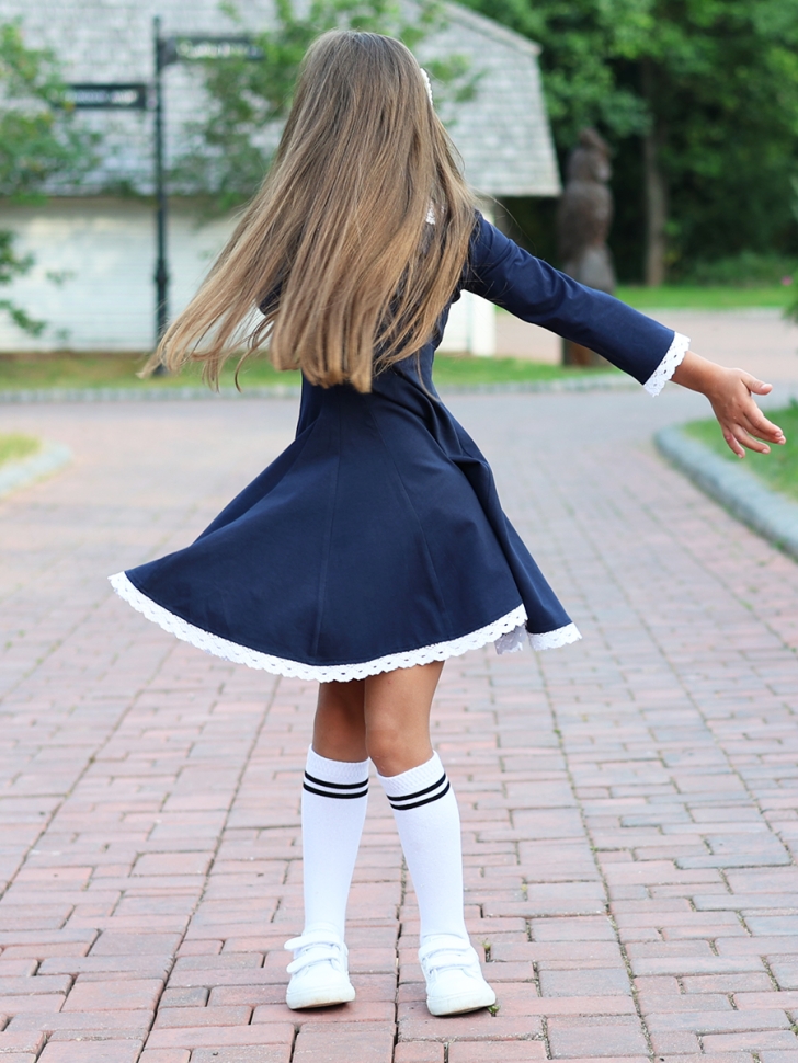 Платье для девочки школьное БУШОН SK35, цвет темно-синий
