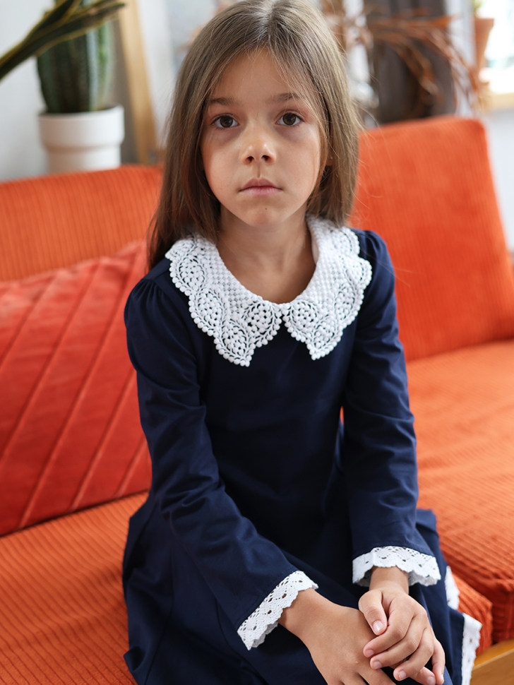 Платье для девочки школьное БУШОН SK35, цвет темно-синий