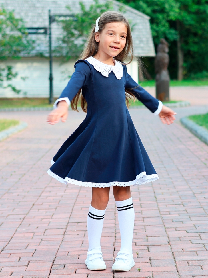 Платье для девочки школьное БУШОН SK35, цвет темно-синий