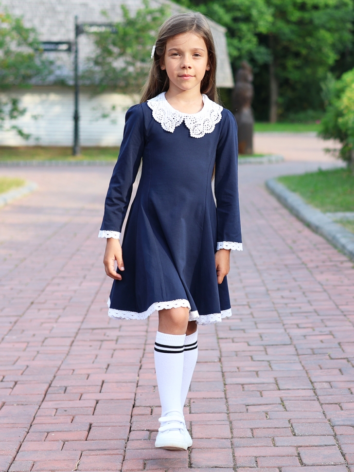Платье для девочки школьное БУШОН SK35, цвет темно-синий