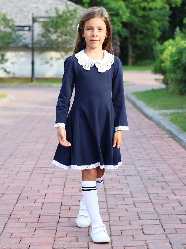 Платье для девочки школьное БУШОН SK35, цвет темно-синий