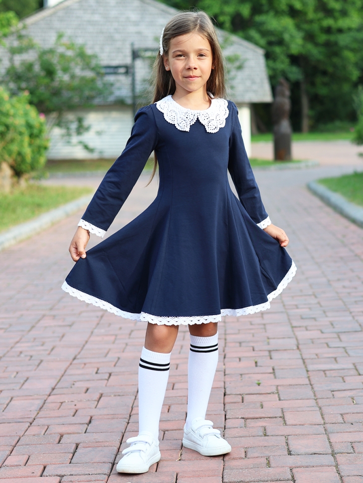 Платье для девочки школьное БУШОН SK35, цвет темно-синий