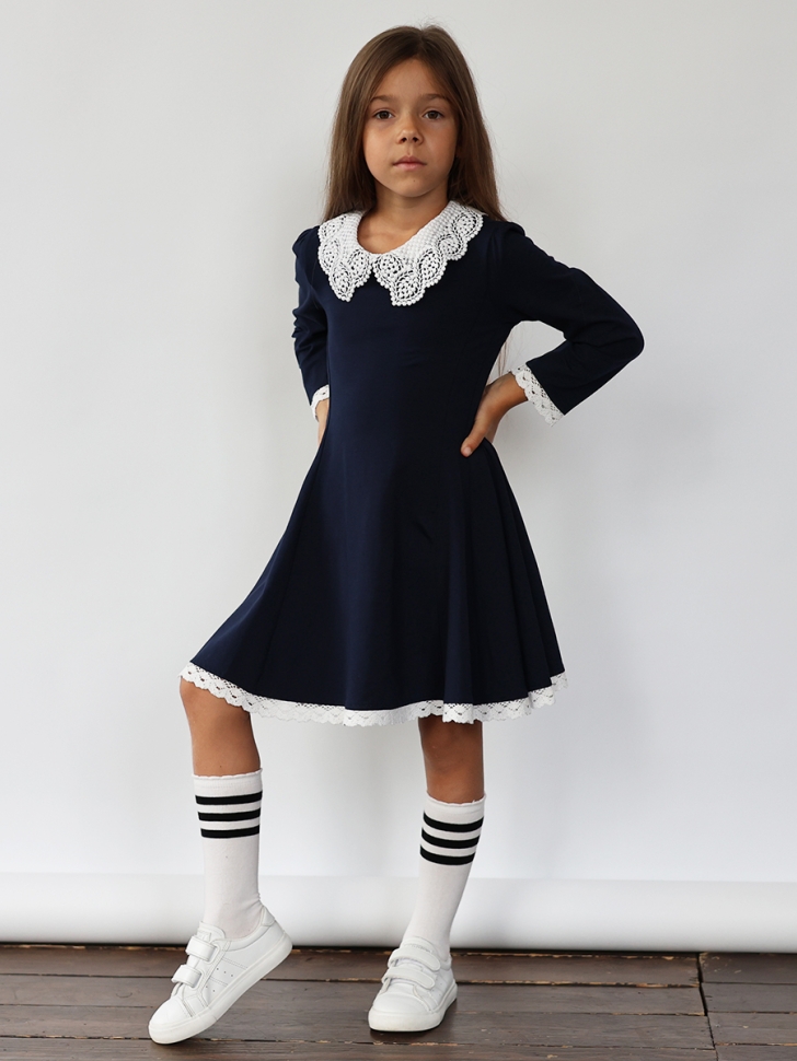 Платье для девочки школьное БУШОН SK35, цвет темно-синий