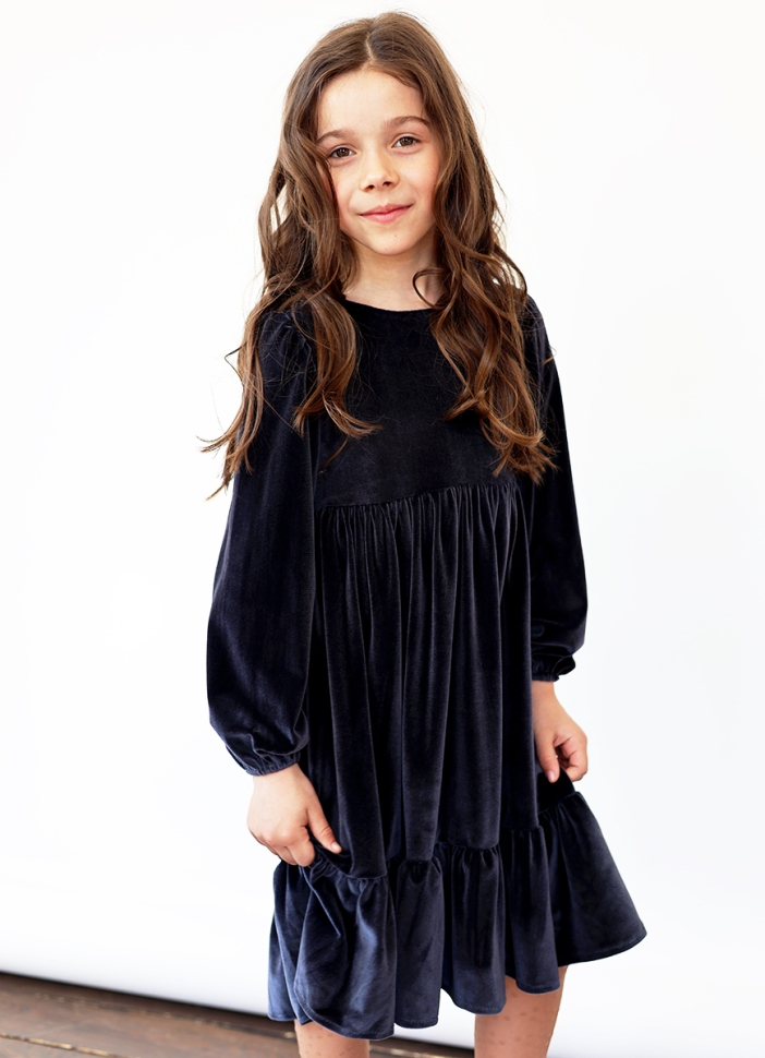 Платье велюровое нарядное БУШОН ST63, цвет серо-синий