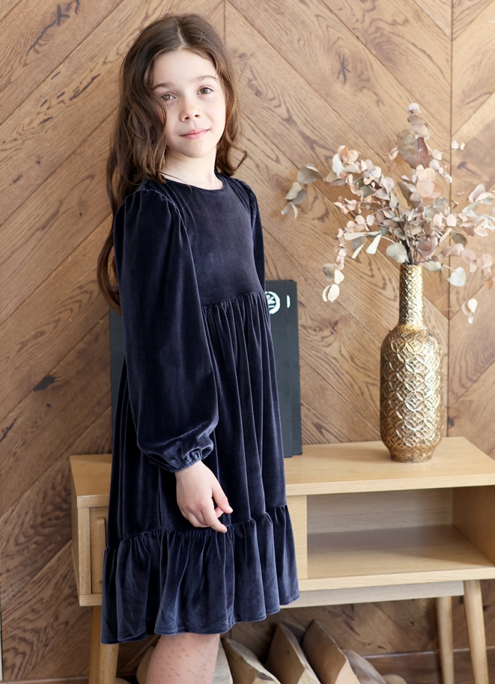 Платье велюровое нарядное БУШОН ST63, цвет серо-синий