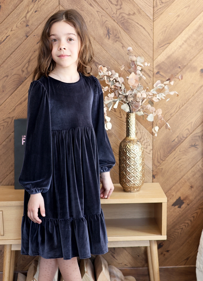 Платье велюровое нарядное БУШОН ST63, цвет серо-синий