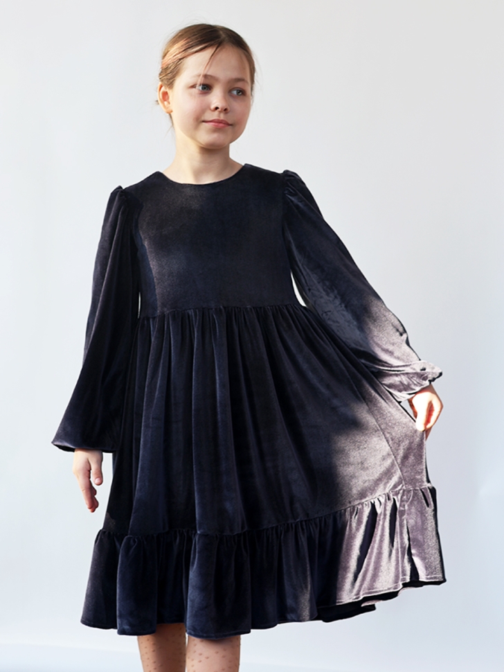 Платье велюровое нарядное БУШОН ST63, цвет серо-синий