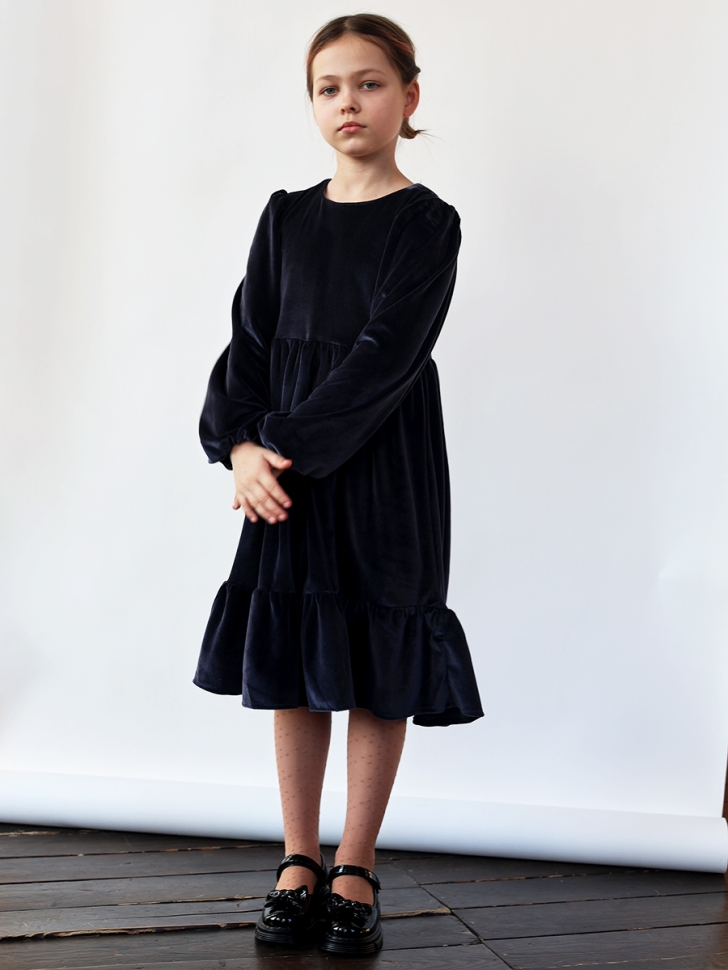 Платье велюровое нарядное БУШОН ST63, цвет серо-синий