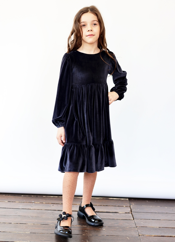 Платье велюровое нарядное БУШОН ST63, цвет серо-синий