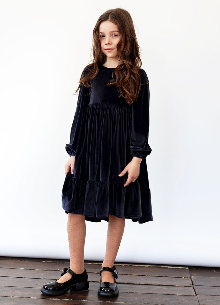 Платье велюровое нарядное БУШОН ST63, цвет серо-синий