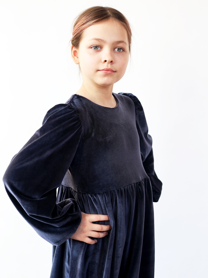 Платье велюровое нарядное БУШОН ST63, цвет серо-синий