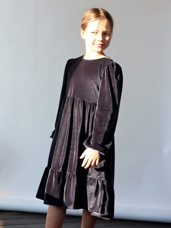 Платье велюровое нарядное БУШОН ST63, цвет серо-синий