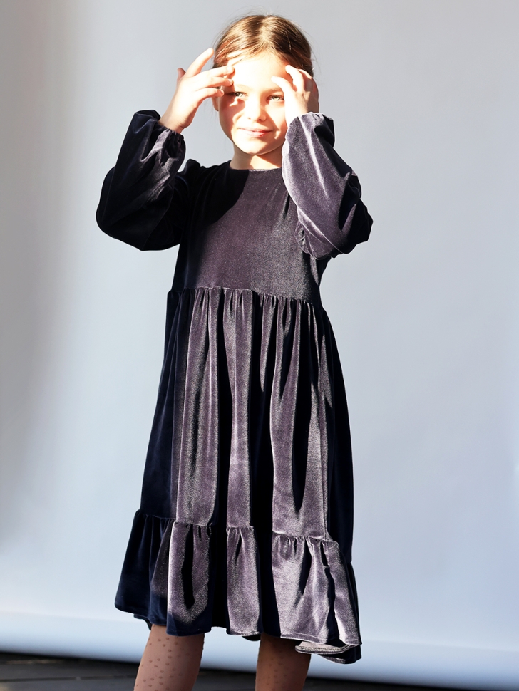 Платье велюровое нарядное БУШОН ST63, цвет серо-синий