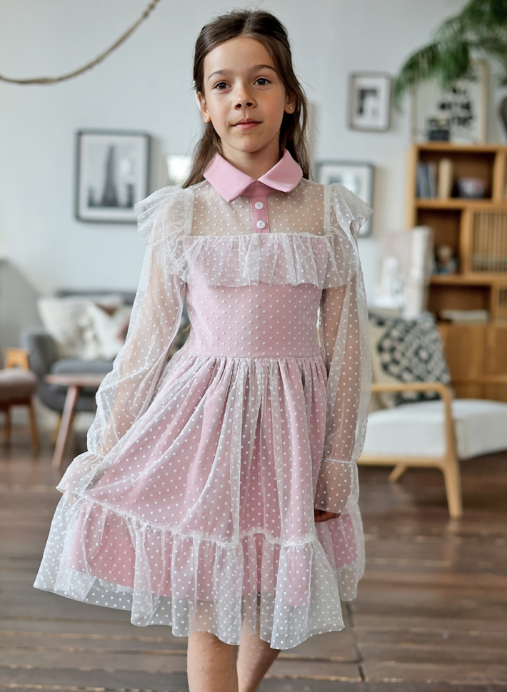 Платье для девочки нарядное БУШОН ST79, цвет пудра