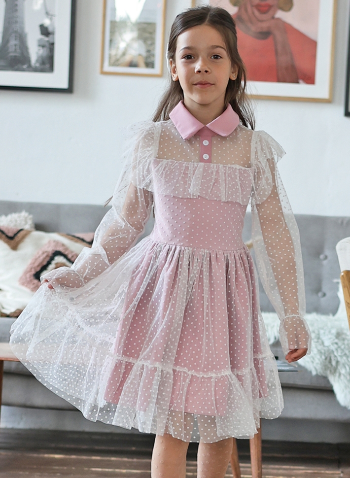 Платье для девочки нарядное БУШОН ST79, цвет пудра