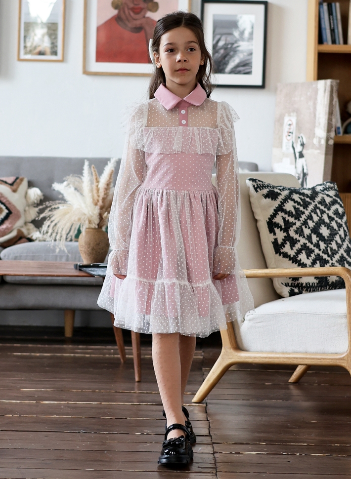 Платье для девочки нарядное БУШОН ST79, цвет пудра