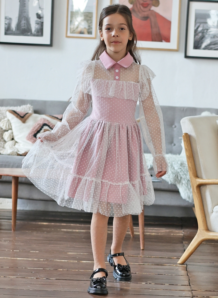 Платье для девочки нарядное БУШОН ST79, цвет пудра