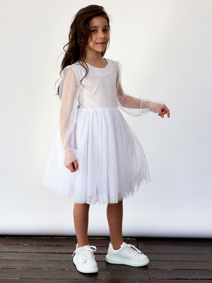 Платье для девочки нарядное БУШОН ST511, цвет белый