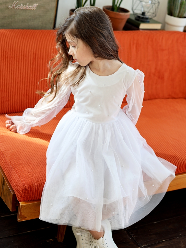 Платье для девочки нарядное БУШОН ST511, цвет белый