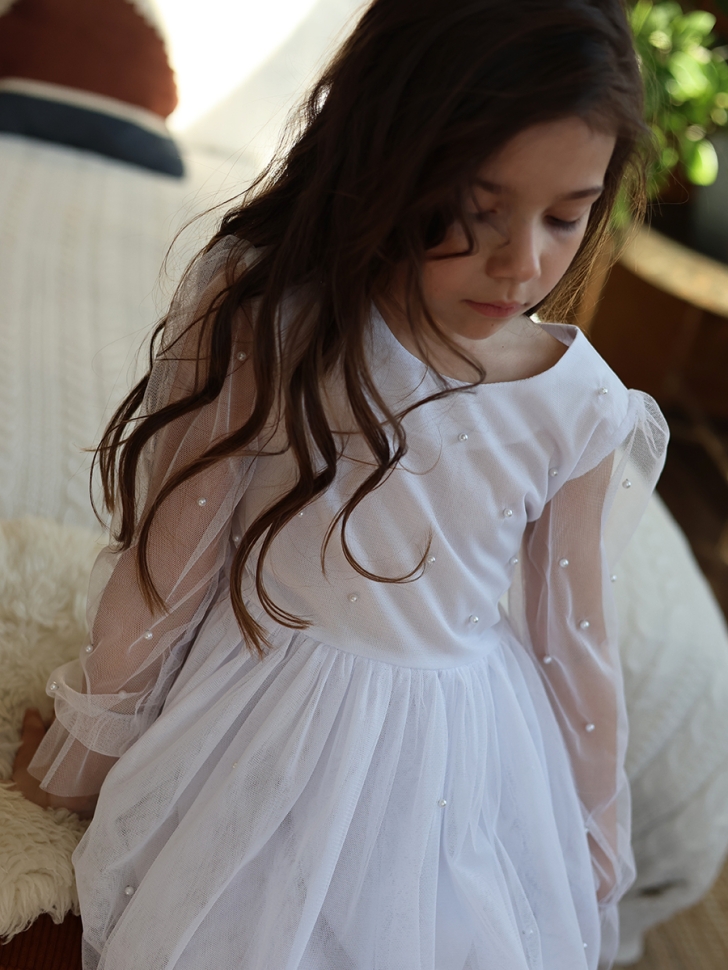 Платье для девочки нарядное БУШОН ST511, цвет белый