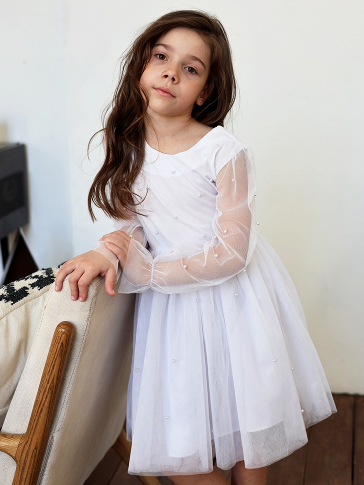 Платье для девочки нарядное БУШОН ST511, цвет белый
